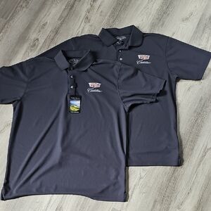 Pebble Beach Lot of 2 Cadillac embroidered Charcoal Golf Polo Shirt Medium 1 NWT
